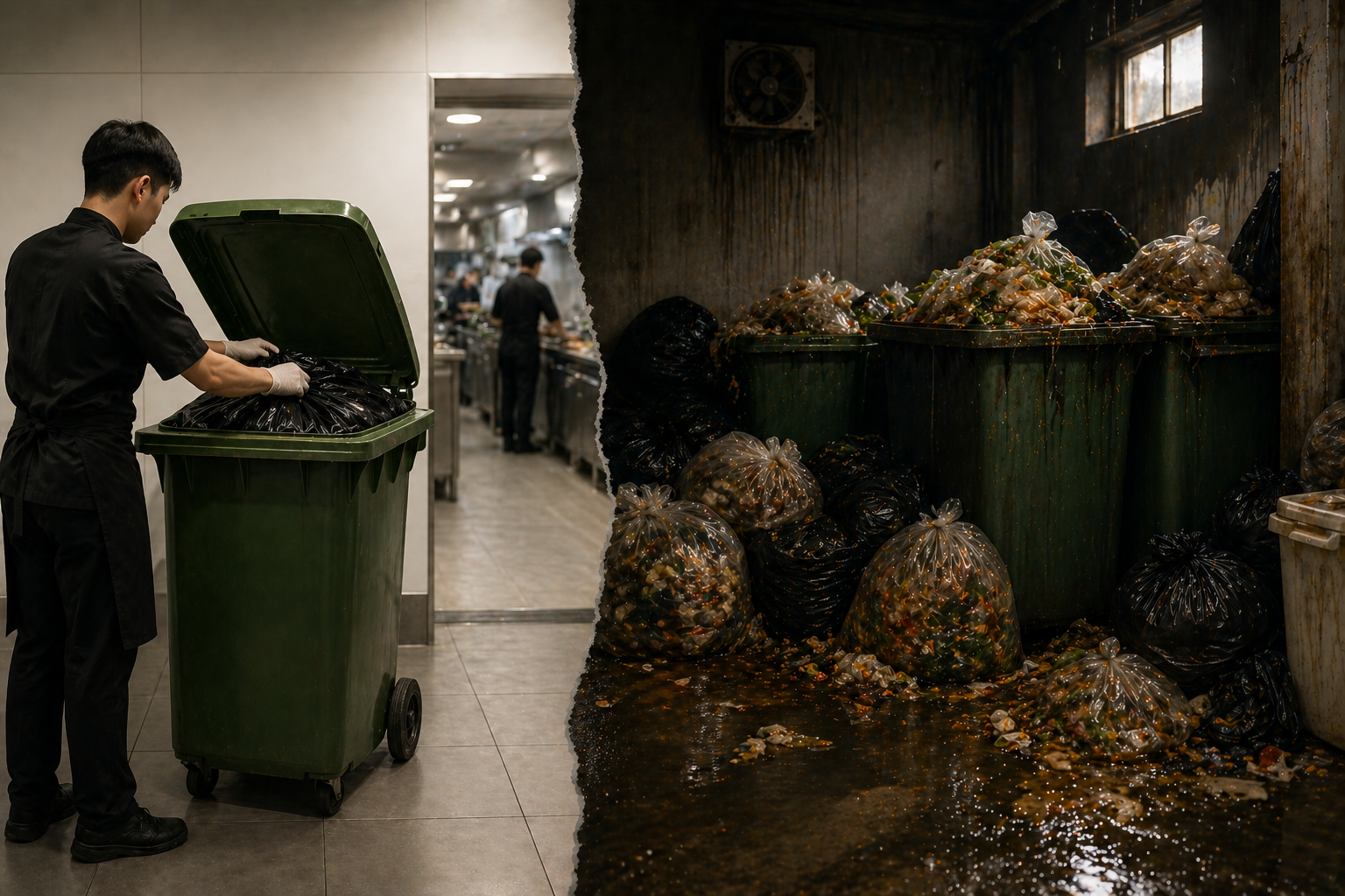 Food waste tồn tại lâu trong khu bếp gây phân hủy mùi nước rỉ và ảnh hưởng vận hành